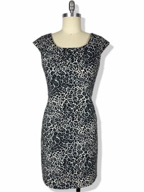 Ronni Nicole Black & White Leopard-Print Midi Sheath Dress